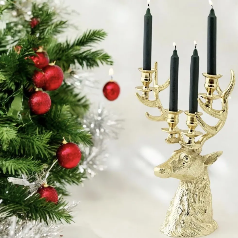 Adventskerzenhalter Rentier RICHARD Gold Edzard Höhe 43 cm