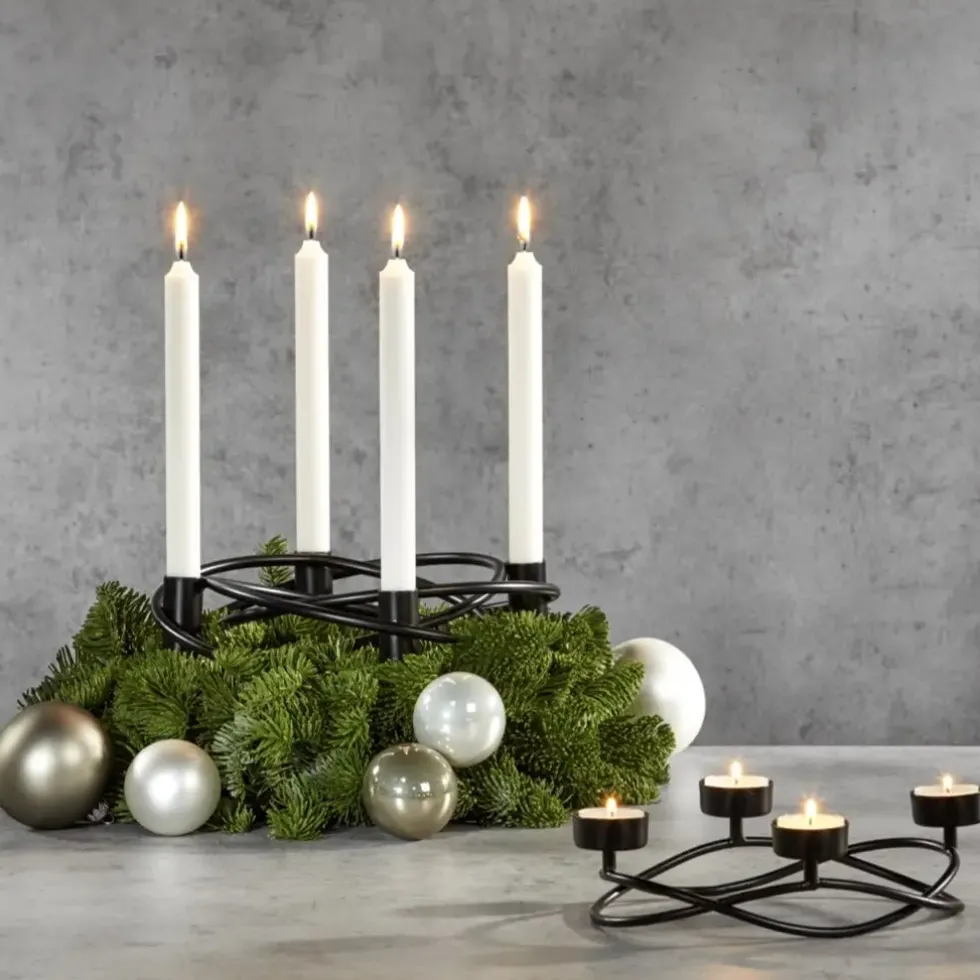 Adventskranz mit Teelichthalter schwarz Smog Kaheku 16 cm