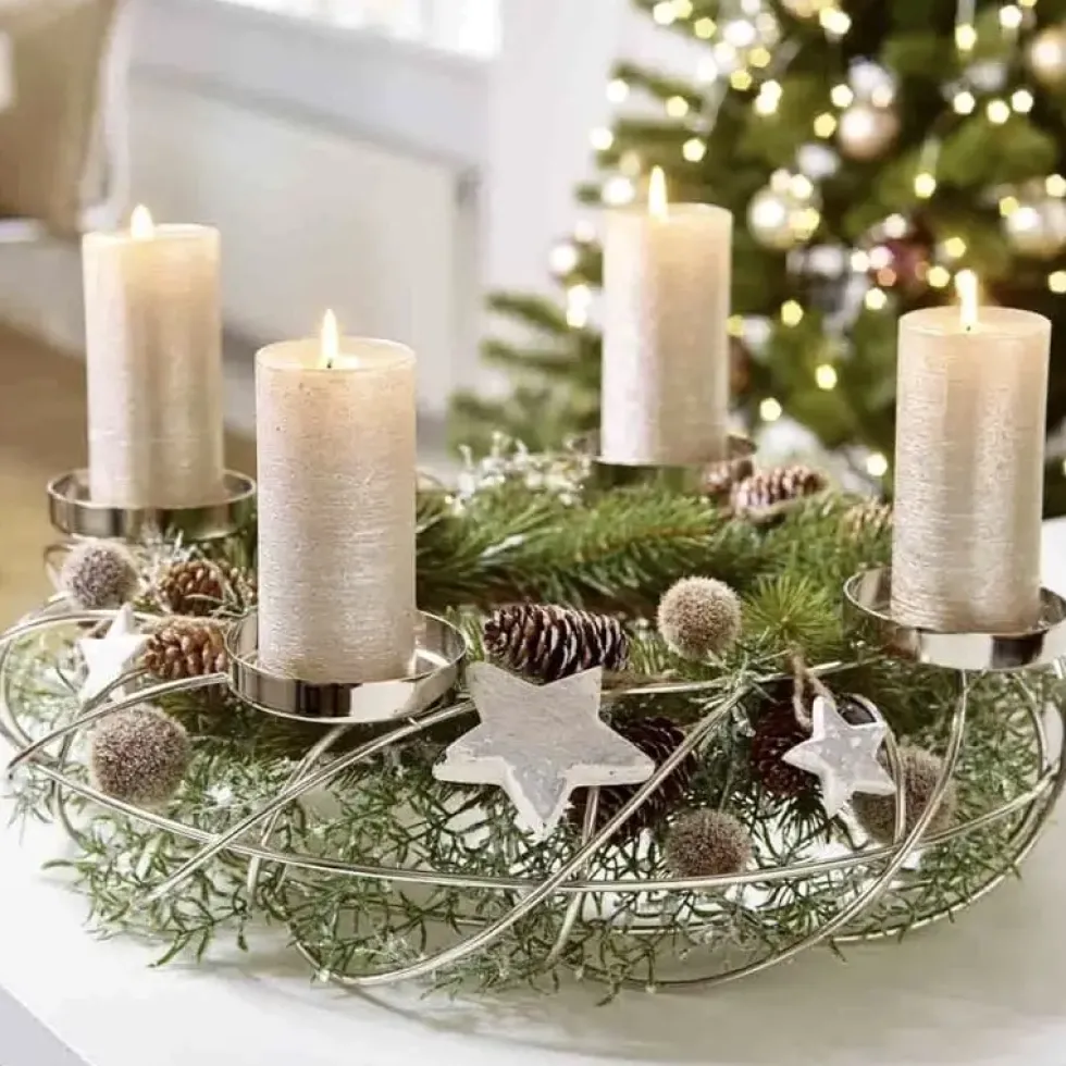 Adventskranz silber Savona Durchmesser 50 cm
