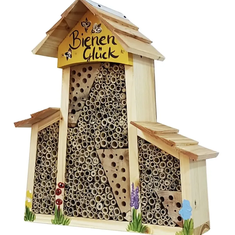 Bienenhotel groß mit Anbau mit Lamellendach Vogelvilla Höhe 34 cm