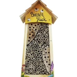Bienenhotel groß mit Lamellendach gelb Vogelvilla Höhe 34 cm