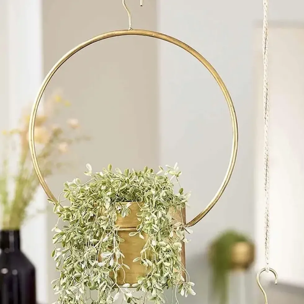 Blumenampel Metall gold