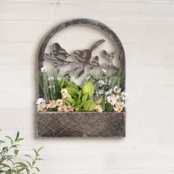 Blumenkasten hängend Metall 2er Set Vögel auf Zweig Höhe 53 cm