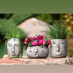 Blumentopf Gesicht Folto grau braun