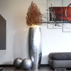 Bodenvase Cara Hochglanz silber Höhe 116 cm