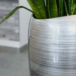 Bodenvase Caroline Hochglanz silber schwarz H 100 cm