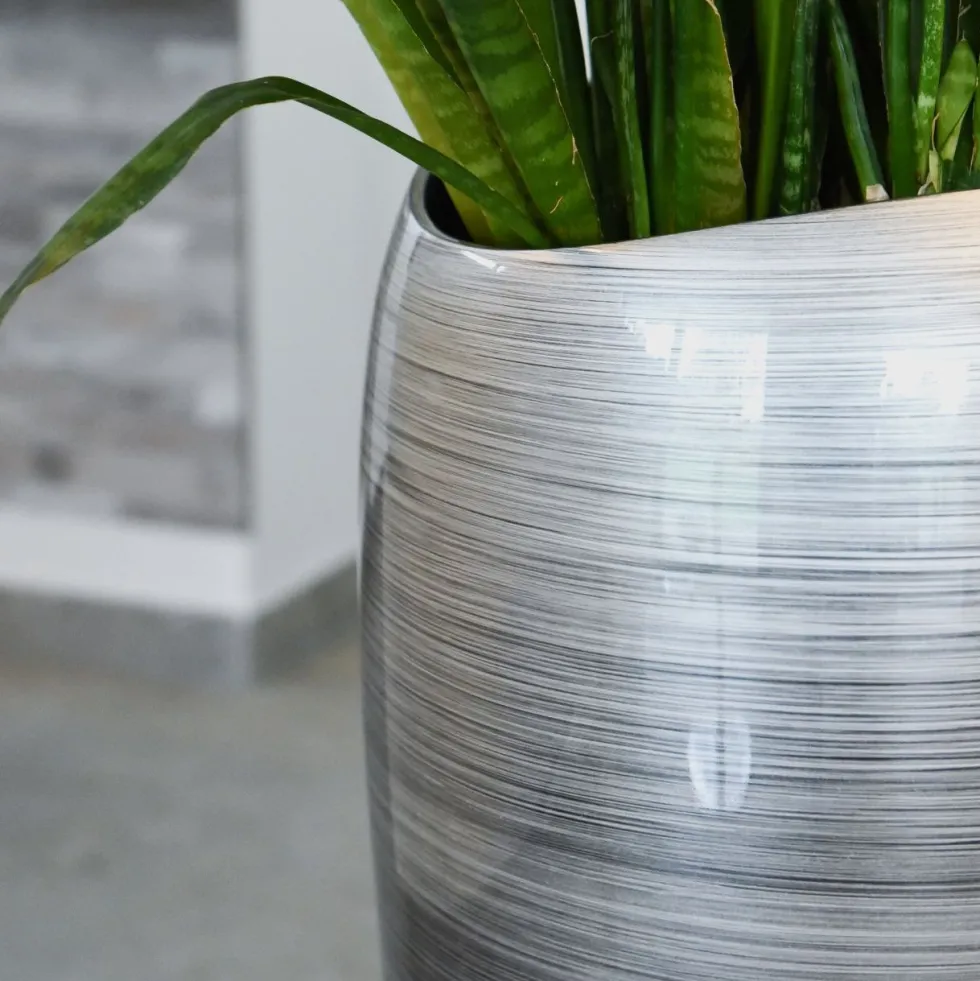 Bodenvase Caroline Hochglanz silber schwarz H 100 cm