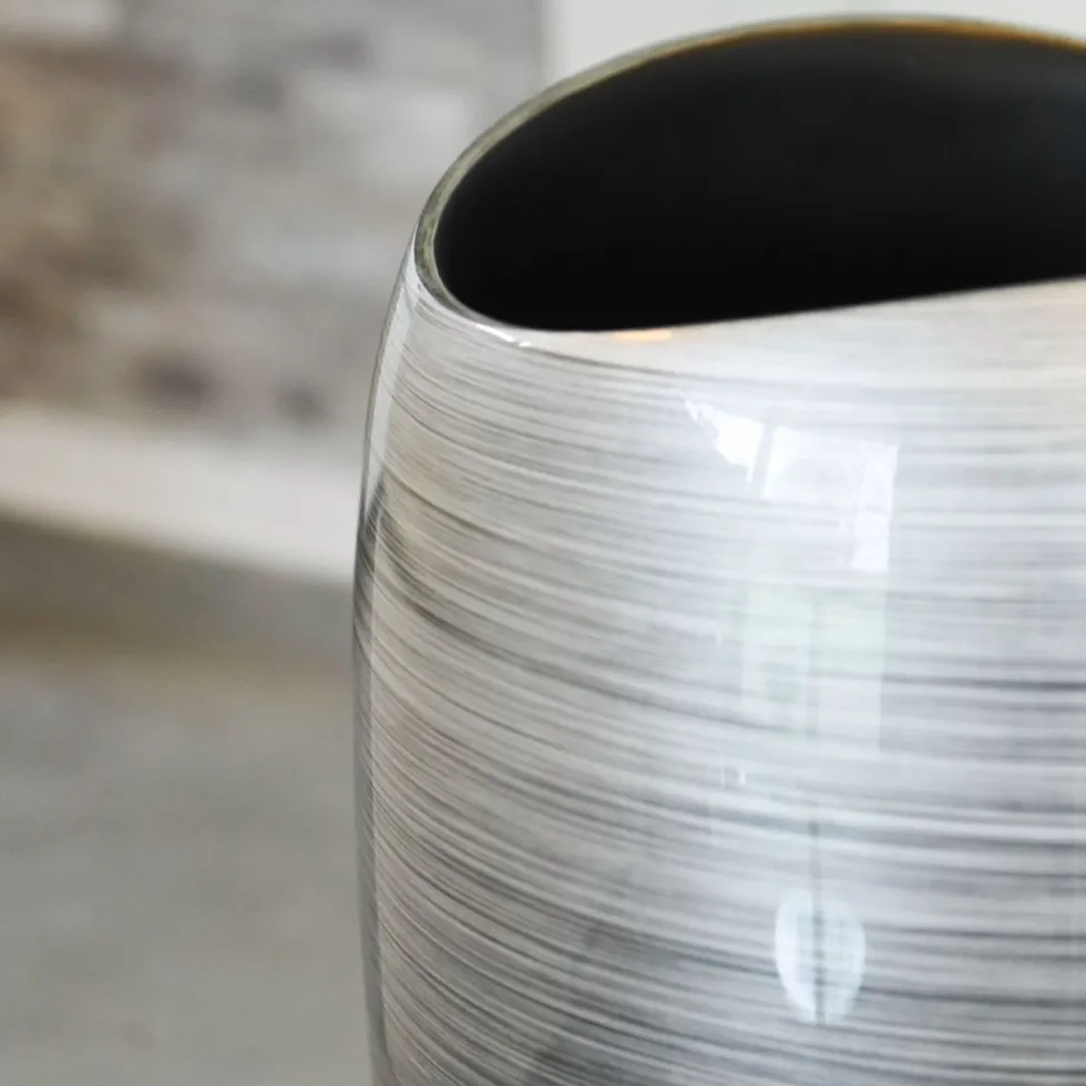 Bodenvase Caroline Hochglanz silber schwarz H 100 cm
