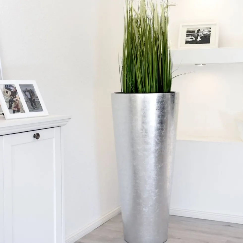 Bodenvase Ciara Hochglanz silber Höhe 100 cm