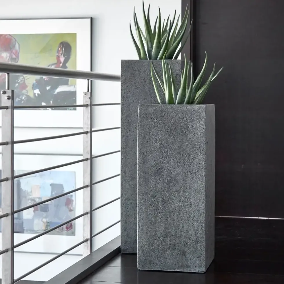 Bodenvase Dekosäule groß steingrau Aria Höhe 97 cm