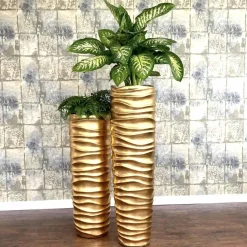 Bodenvase Harmony gold Wellenstruktur