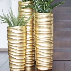 Bodenvase Harmony gold Wellenstruktur