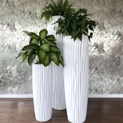 Bodenvase Harmony maxi weiß Wellenstruktur