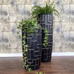 Bodenvase schwarz gold Fiore Höhe 98 cm