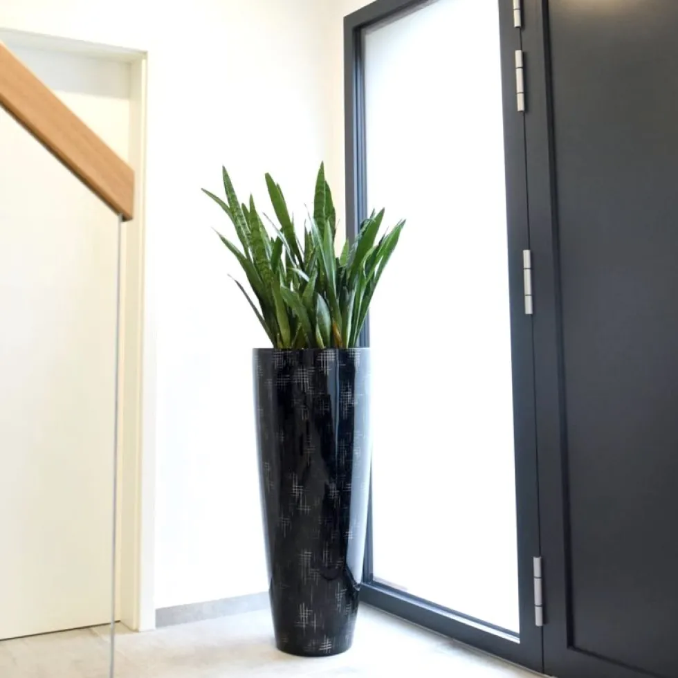 Bodenvase schwarz mit silbernem Karo Hochglanz Cosima Höhe 100 cm