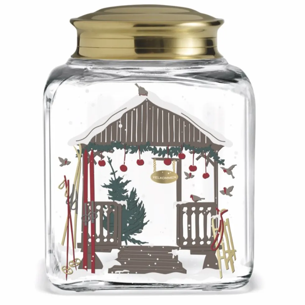 Bonbonglas mit Deckel HOLMEGAARD Gebäckglas Motiv Winter Höhe 16 cm
