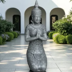 Buddha Figur groß kniend anthrazit H 68 cm