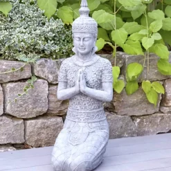 Buddha Figur groß kniend grau Höhe 68 cm
