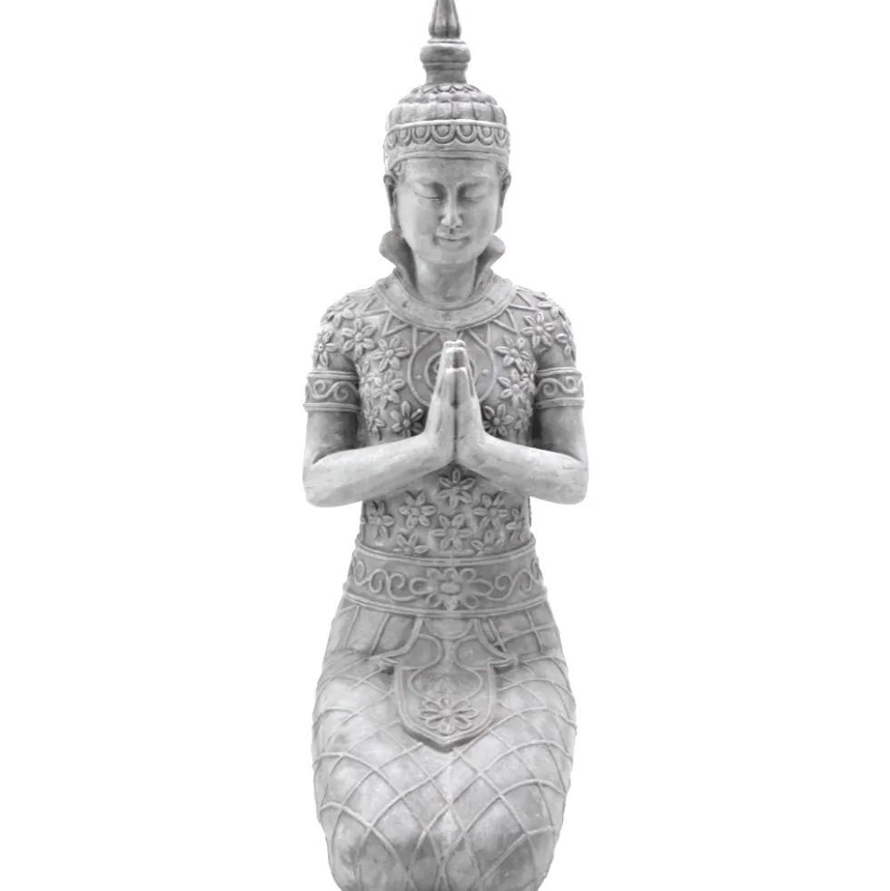 Buddha Figur groß kniend grau Höhe 68 cm