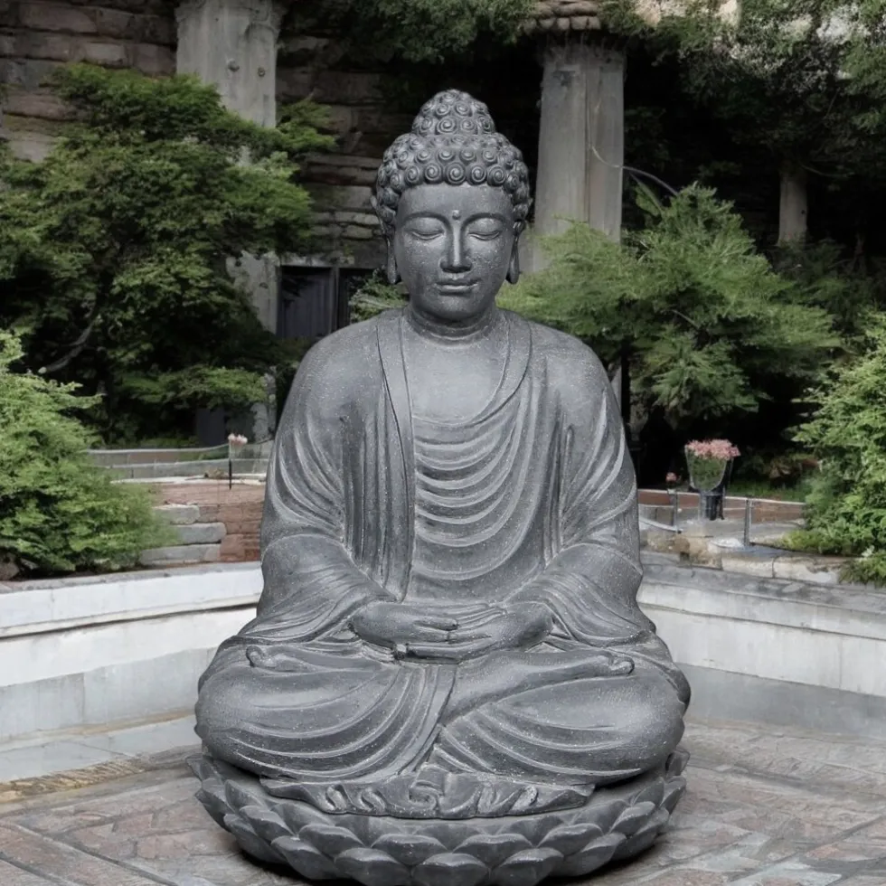 Buddha Figur sitzend anthrazit Höhe 70 cm