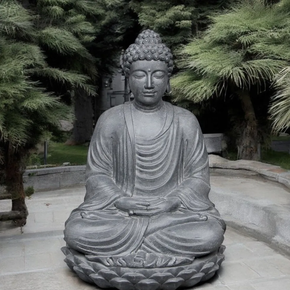 Buddha Figur sitzend anthrazit Höhe 70 cm