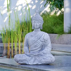 Buddha Figur sitzend grau ARAHANT H 68 cm