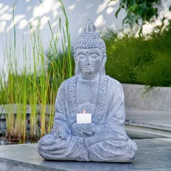 Buddha Figur sitzend mit Kerzenhalter grau DIPAMKARA H 67 cm