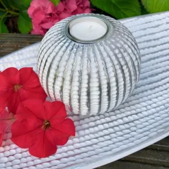 Casablanca XXL Dekoschale Jasmin 75 cm – Lange Tischschale Keramik Silber Weiß