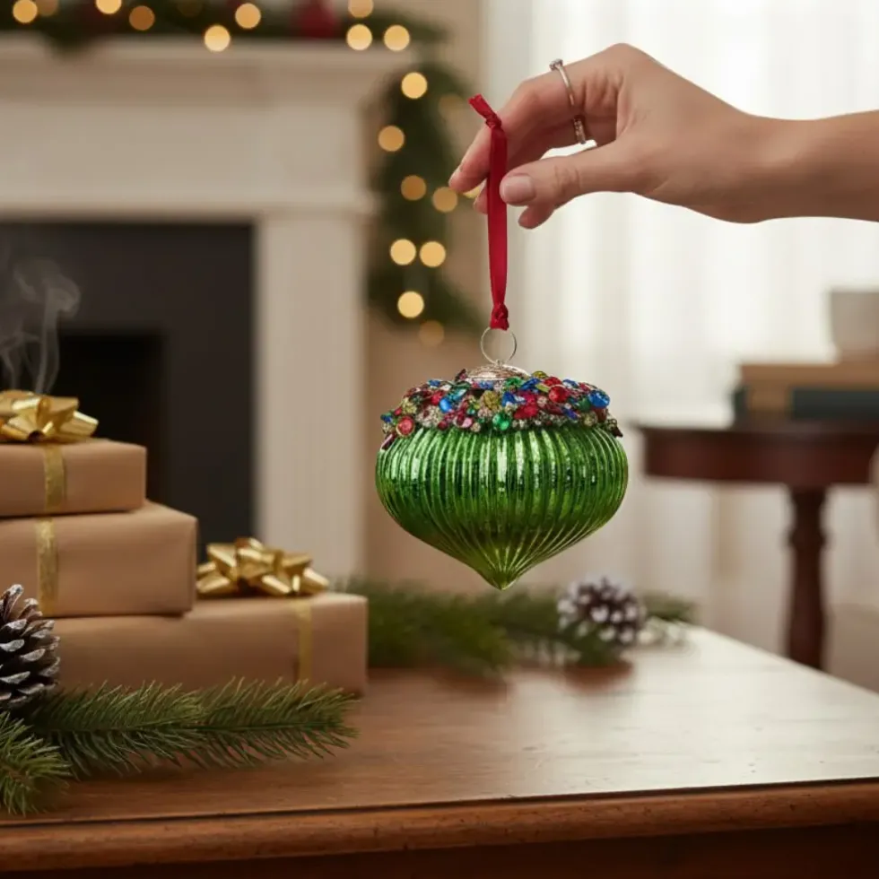 Christbaumschmuck Glaszwiebel Werner Voß grün Durchmesser 10 cm