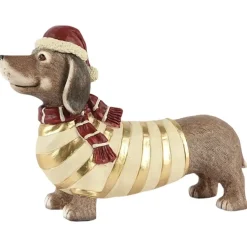 Dackel Deko Figur mit Pullover weiß Länge 57 cm