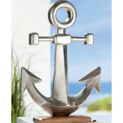 Deko Anker maritim Alu auf Mangoholz Höhe 56 cm