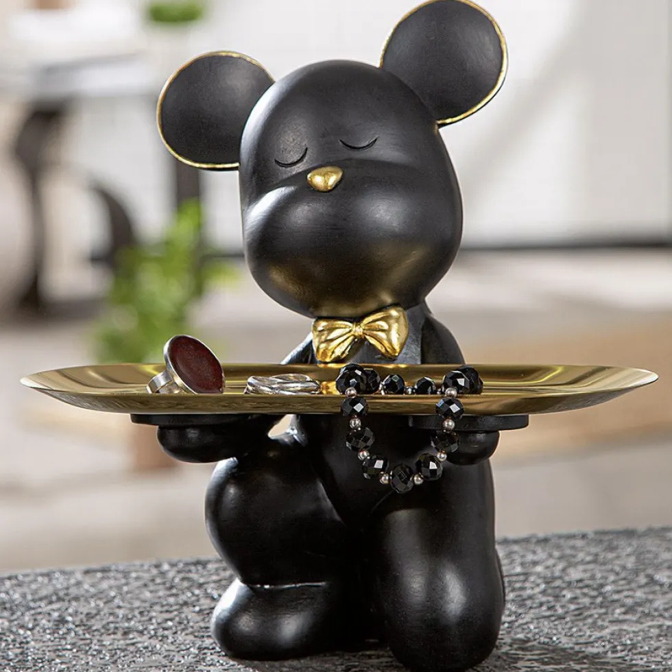 Deko Figur Bär mit Schale Bruno mit Fliege schwarz gold Höhe 23 cm