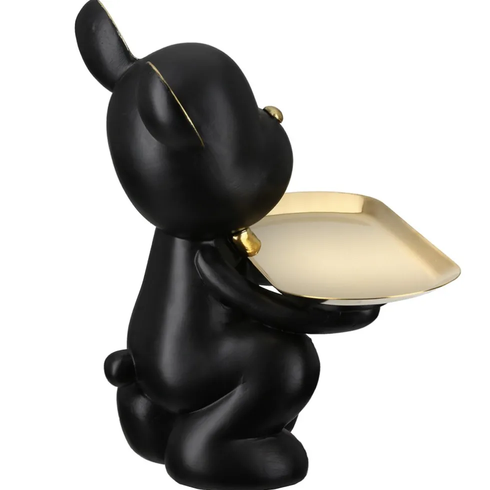 Deko Figur Bär mit Schale Bruno mit Fliege schwarz gold Höhe 23 cm