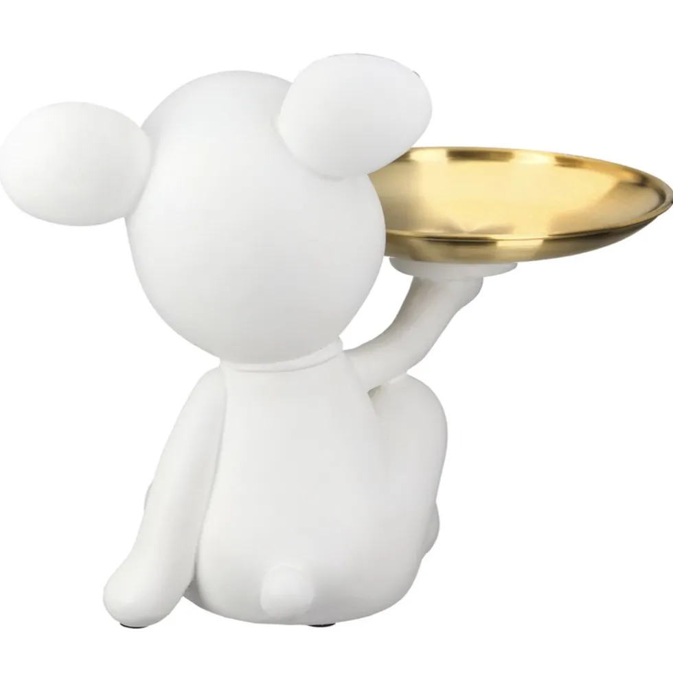 Deko Figur Bär mit Schale Bruno mit Krawatte weiß gold Höhe 19 cm