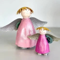 Deko Figur Engel Lou rosa mit Glitzer Pape