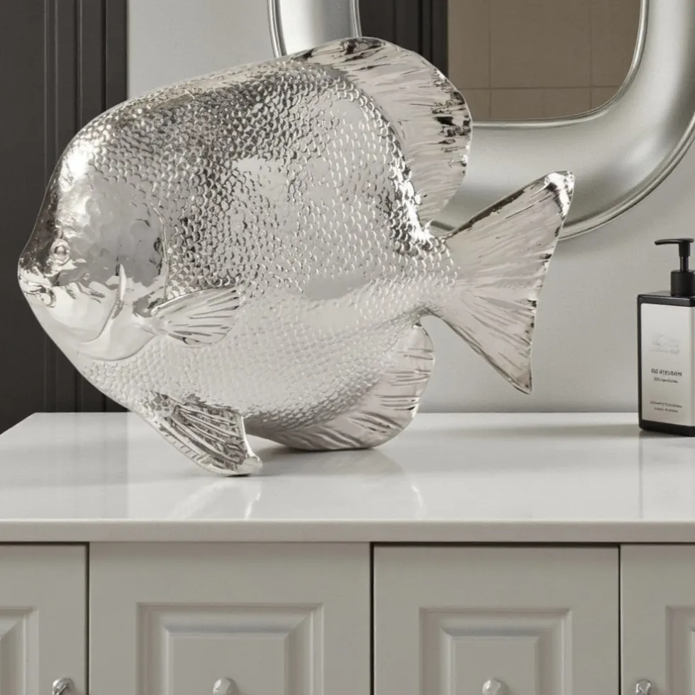 Deko Figur Fisch stehend silberfarben Länge 26 cm