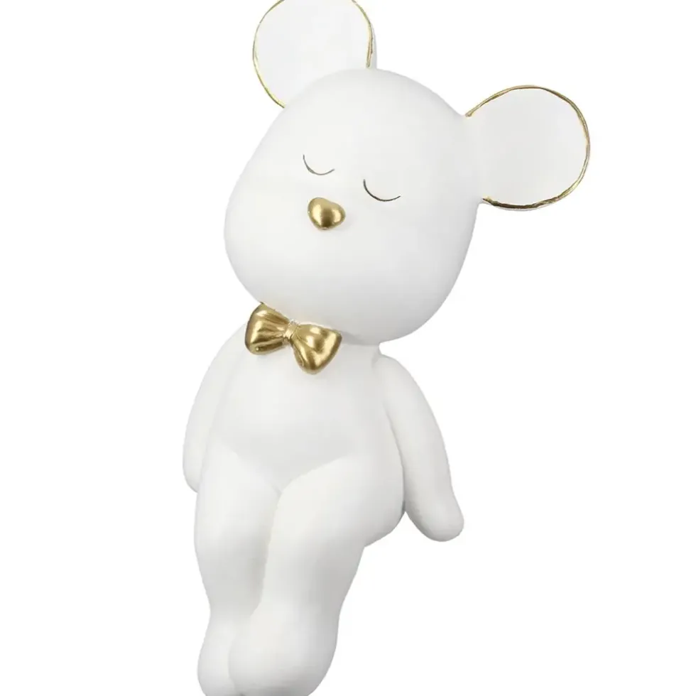 Deko Figur Kantenhocker Bär Bruno weiß gold Höhe 22 cm