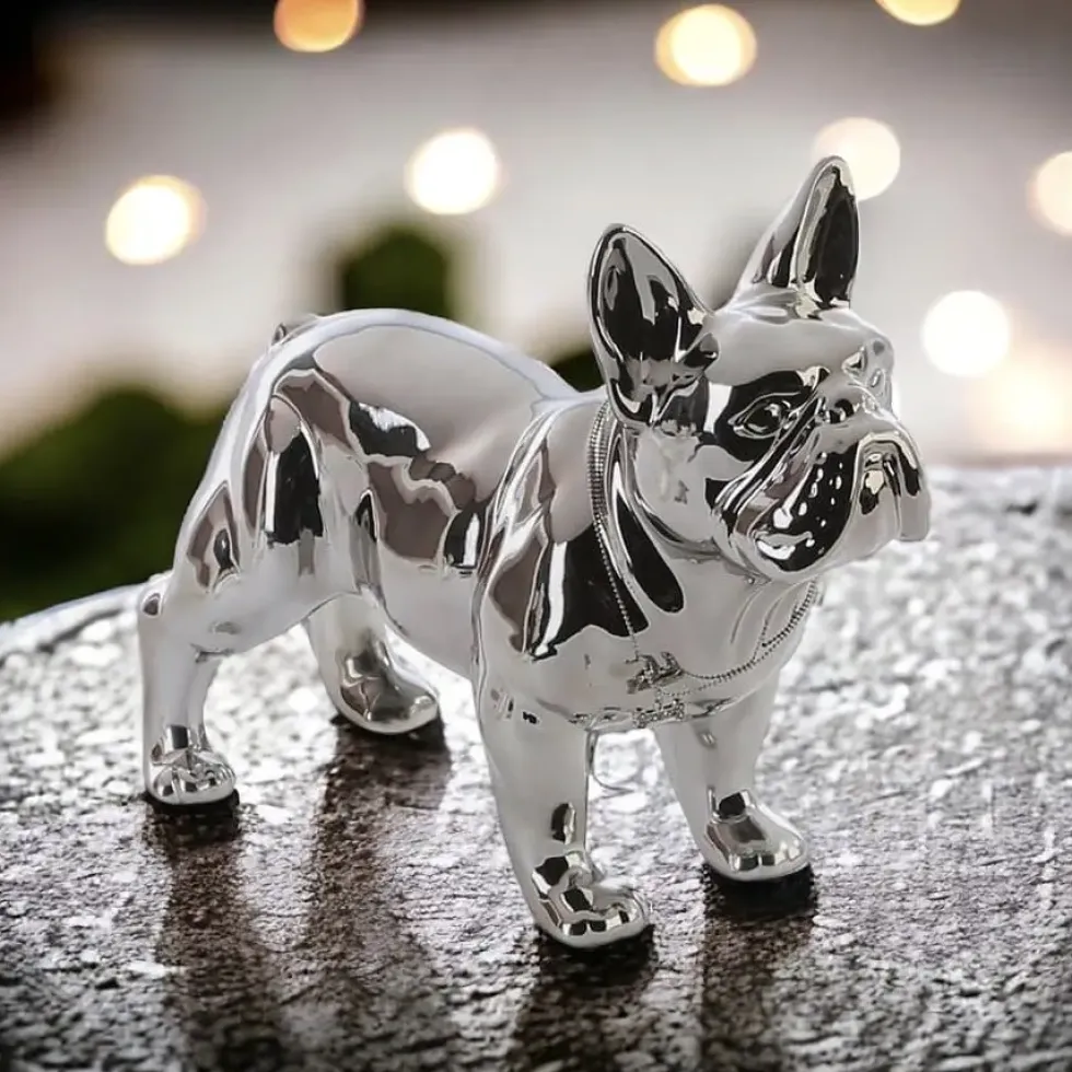 Dekofigur Keramik Bulli silber Casablanca Höhe 29 cm