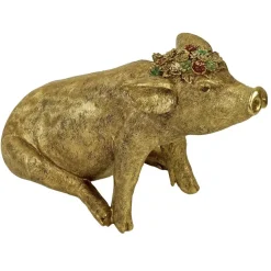 Deko Figur Schwein gold mit Blumenkranz Werner Voß