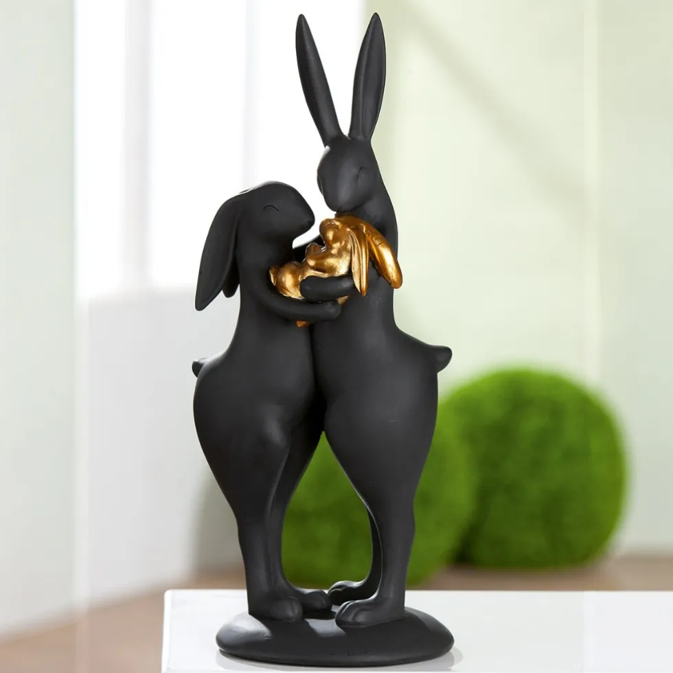 Deko Osterhasen schwarz gold Hasenfamilie H 35 cm