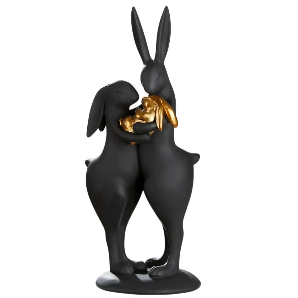 Deko Osterhasen schwarz gold Hasenfamilie H 35 cm