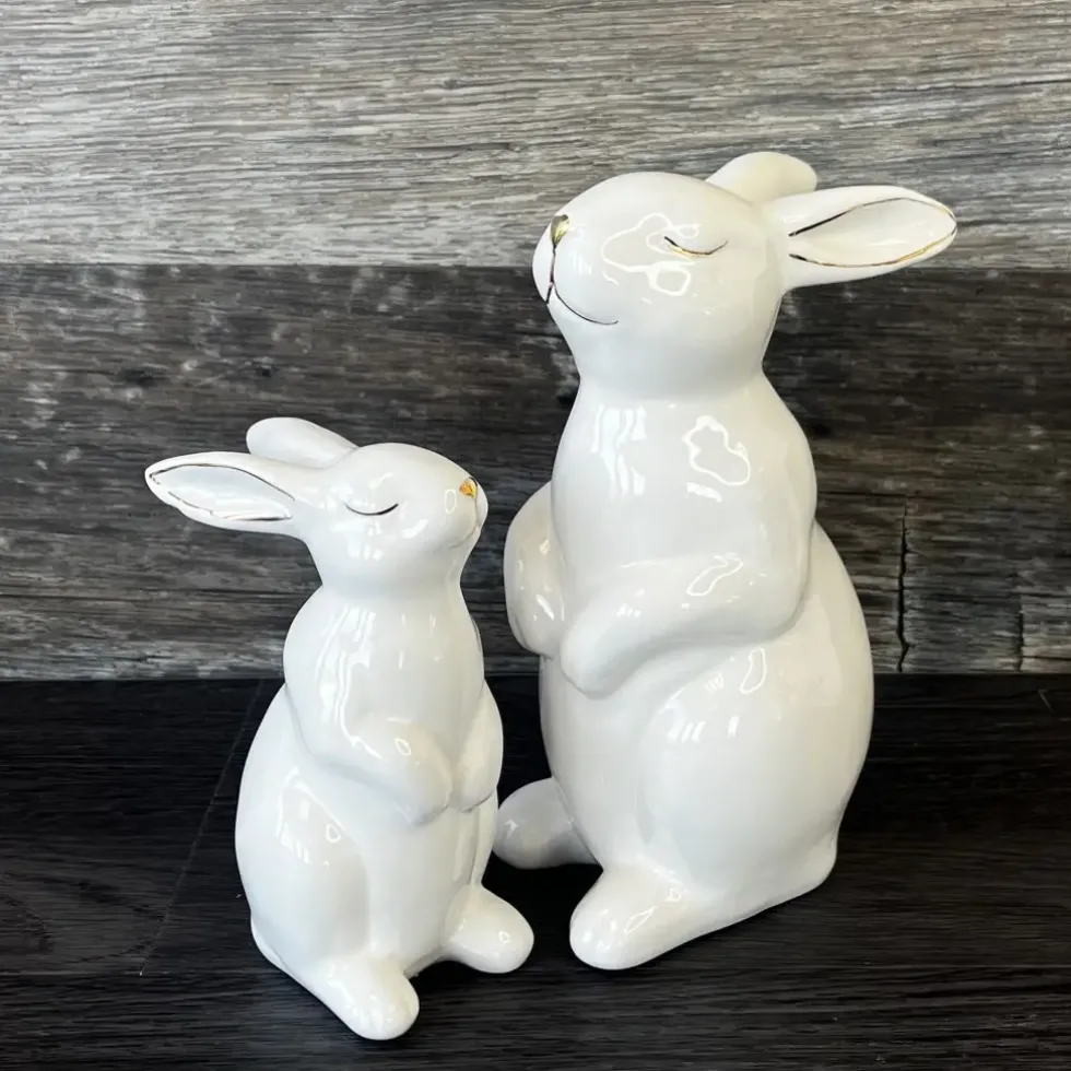 Deko Osterhase weiß Keramik Clio und Lio