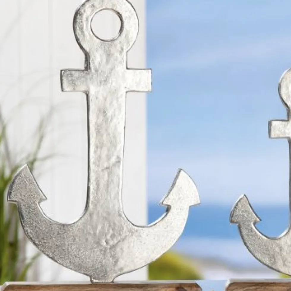 Deko Skulptur Anker silber auf Mangoholz