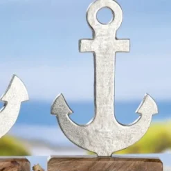 Deko Skulptur Anker silber auf Mangoholz