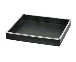 Deko Tablett schwarz Jackson Edzard 38×38 cm – Luxuriöses Serviertablett Edelstahl & Leder