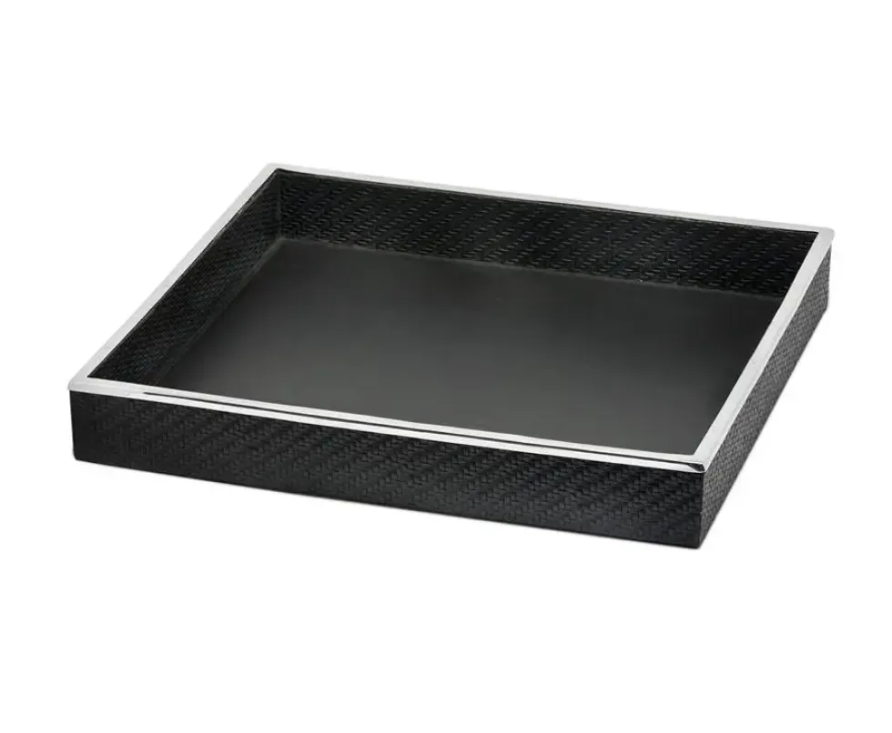 Deko Tablett schwarz Jackson Edzard 38×38 cm – Luxuriöses Serviertablett Edelstahl & Leder