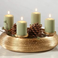 Design Metall Adventskranz Gold | Ø 40 / 50 cm | Moderner Drahtgeflecht-Kerzenhalter
