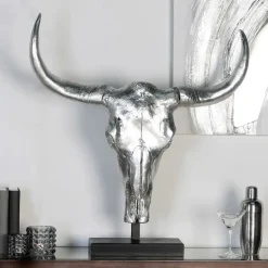 Design Skulptur Büffel silber Casablanca Höhe 80 cm