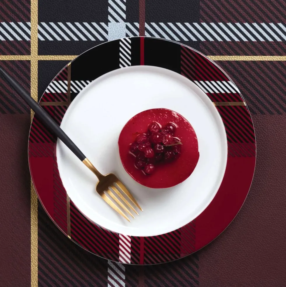 Dessertteller Porzellan Tischset ASA tartan rot Durchesser 21 cm