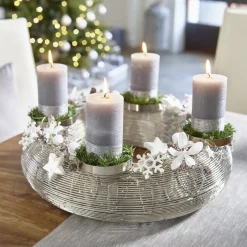 Edelstahl Adventskranz modern Palermo silber Durchmesser 32 cm